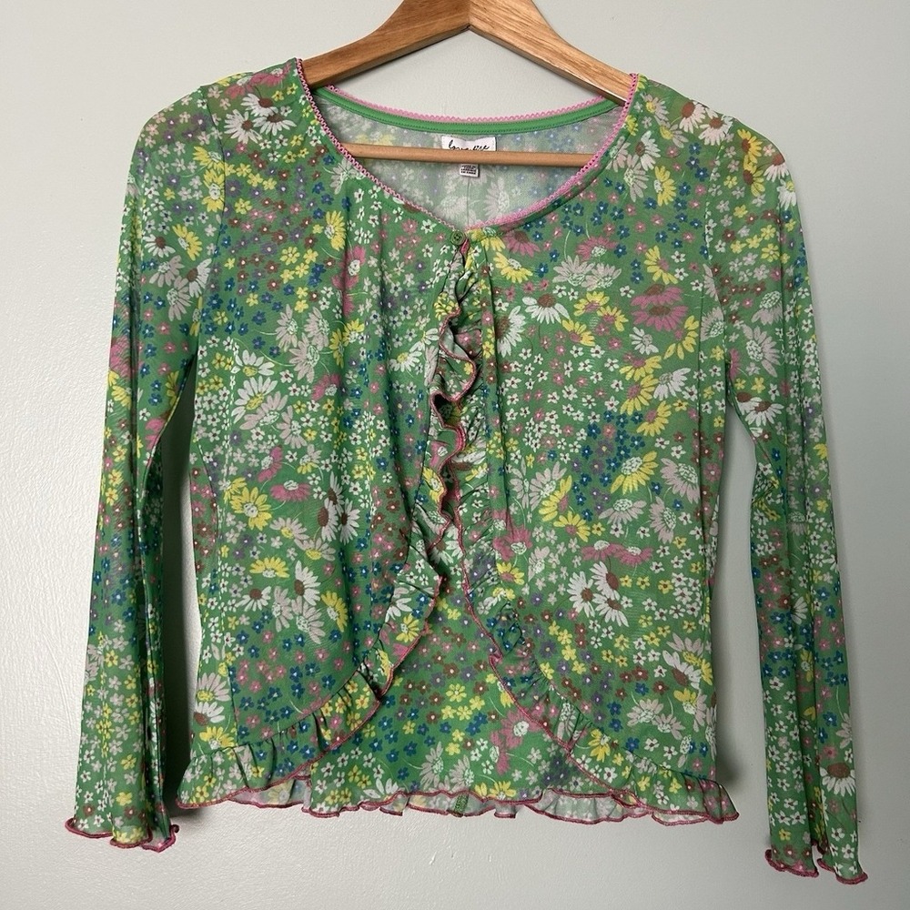 Love Fire Y2K Cottagecore Ruffle Long Sleeve Ditsy Floral Cami Blouse Set Size L